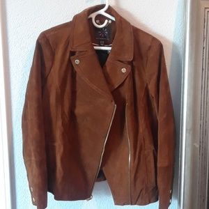 Isaac Misrahi brown suede moto jacket.